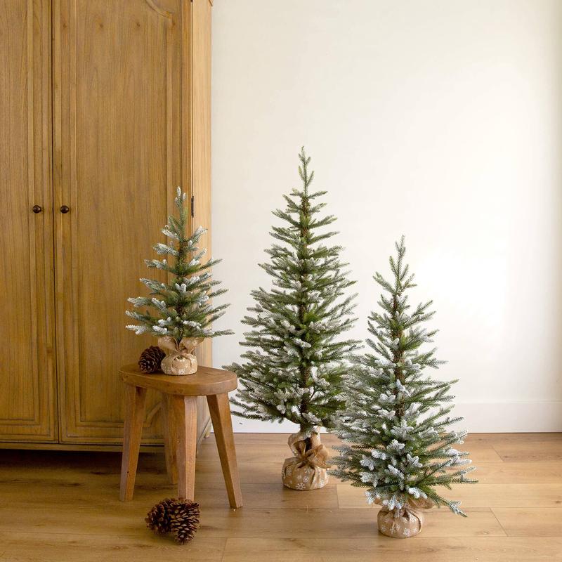 2', 3', 4' Artificial Snowed Balsam Fir Christmas Tree in Burlap Wrapped Base - Set of 3