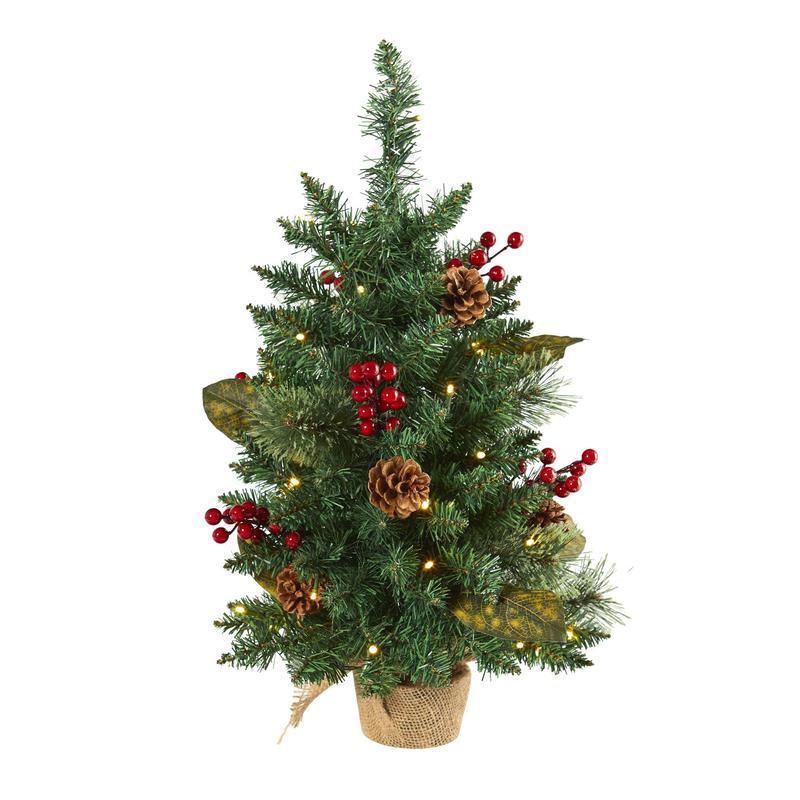 2 Pine, Pinecone and Berries Artificial Christmas Tree with 35 LED Lights and 86 Bendable Branches