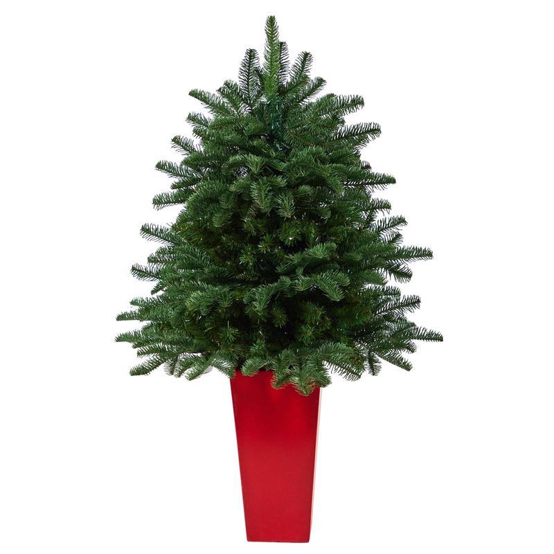 3.5 South Carolina Spruce Artificial Christmas Tree with 458 Bendable Branches in Red Tower Planter