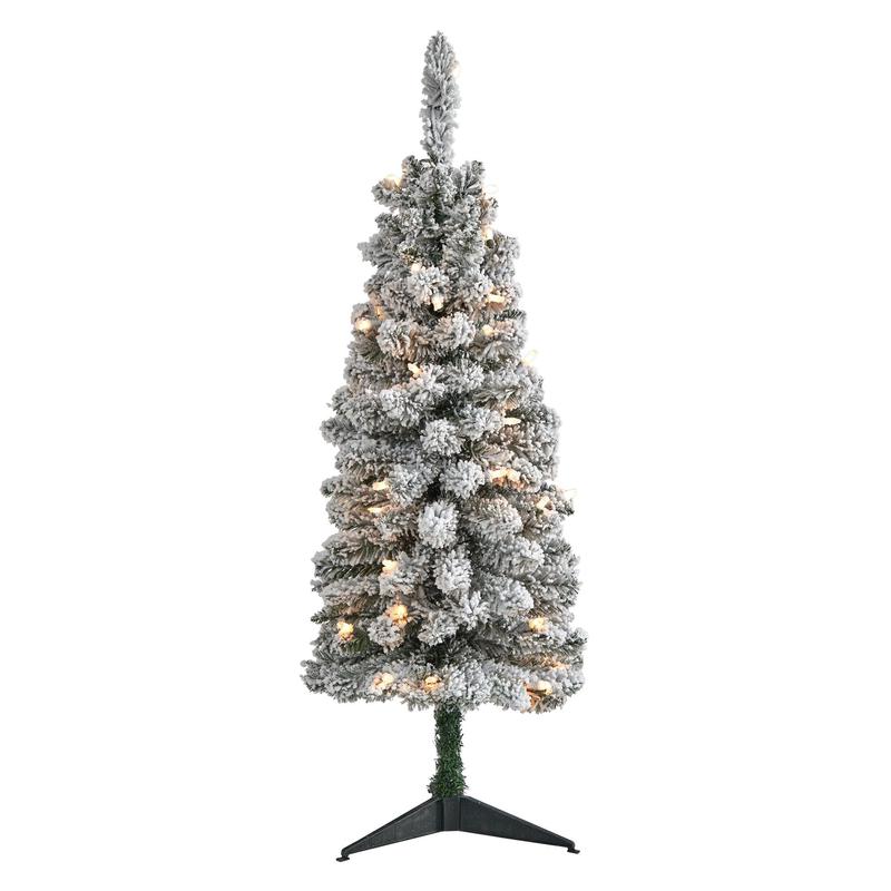 3 Flocked Pencil Artificial Christmas Tree with 50 Clear Lights and 132 Bendable Branches