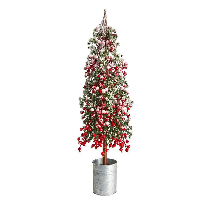 30 Flocked Berry Artificial Christmas Tree in Decorative Planter