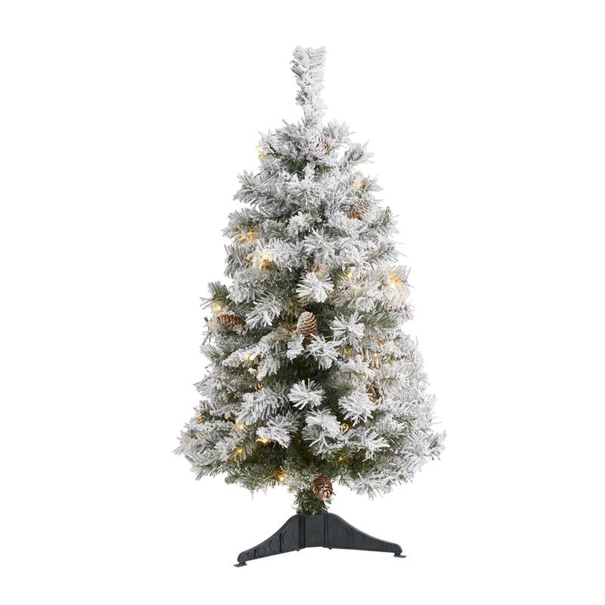 38217 Flocked White River Mountain Pine Artificial Christmas Tree with Pinecones and 50 Clear LED Lights