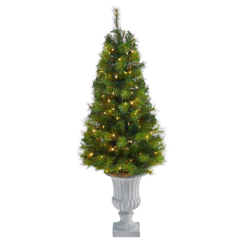 4.5 Green Valley Pine Artificial Christmas Tree with 100 Warm White LED Lights and 201 Bendable Branches in Decorative Urn