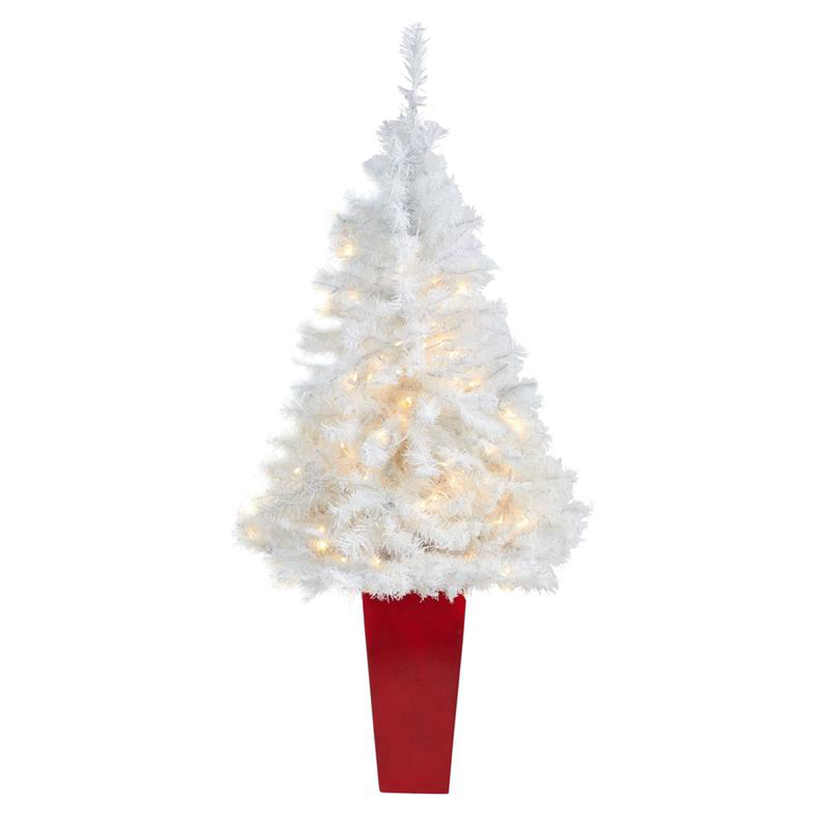 4.5 White Artificial Christmas Tree with 100 Clear LED Lights in Red Planter