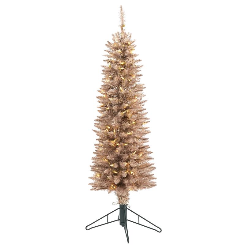 4 Champagne Pencil Artificial Christmas Tree with 150 (multifunction) Clear LED Lights