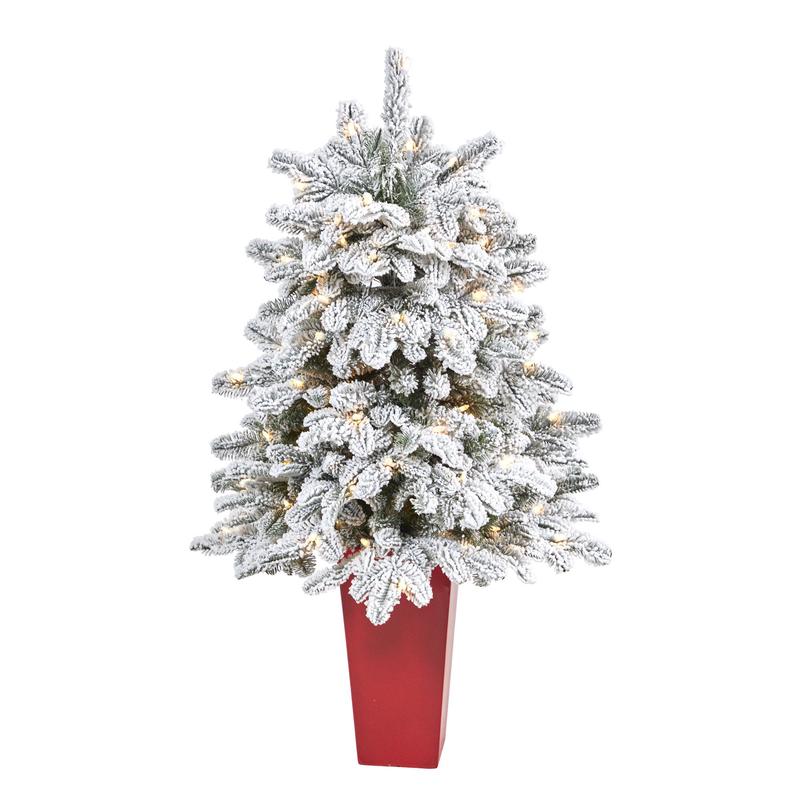 44 Flocked North Carolina Fir Artificial Christmas Tree with 150 Warm White Lights and 545 Bendable Branches in Planter