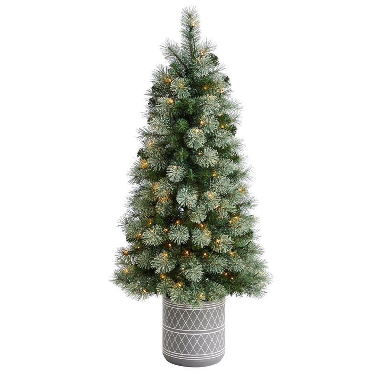 45 Nova Scotia Artificial Christmas Tree in Engraved Geometric Stone Planter