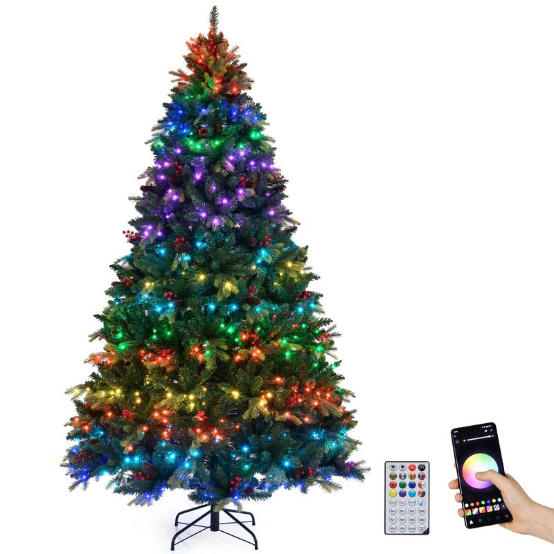 5/6/7/8 FT Artificial Christmas Tree with LED Lights and Remote APP Control-8 ft, Green