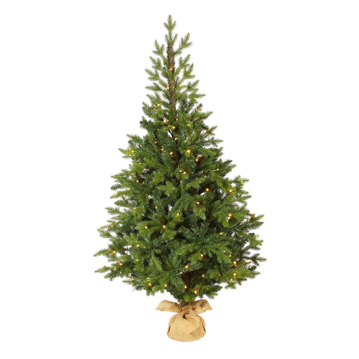 5 Fraser Fir Natural Look Artificial Christmas Tree with 190 Clear LED Lights, a Burlap Base and 1217 Bendable Branches