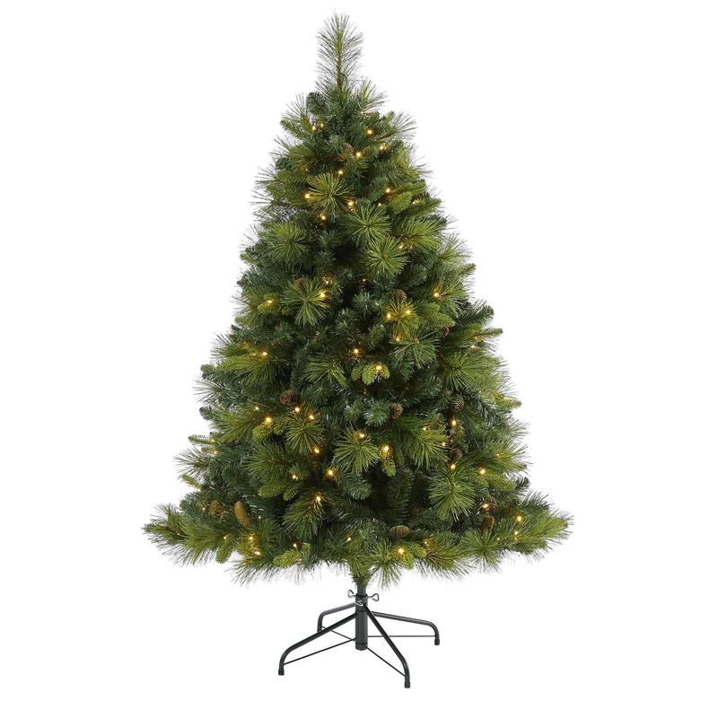 5 North Carolina Mixed Pine Artificial Christmas Tree with 200 Warm White LED Lights, 711 Bendable Branches and Pinecones