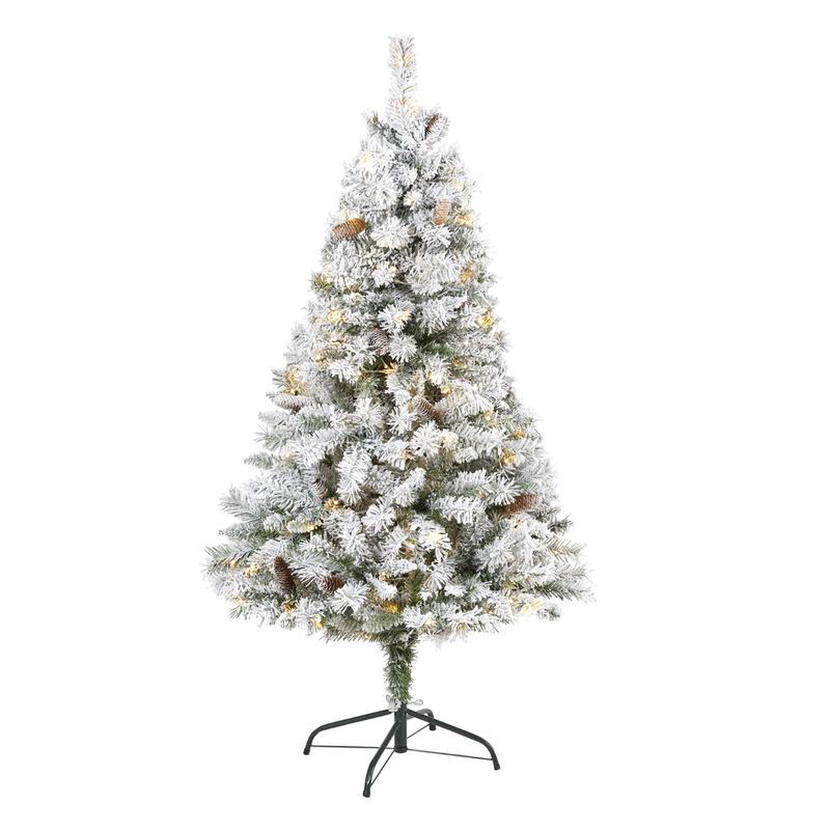 58242 Flocked White River Mountain Pine Artificial Christmas Tree with Pinecones and 150 Clear LED Lights