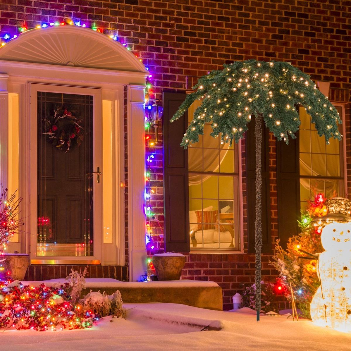 6  250  LED  6 Feet Pre-Lit Xmas Palm Artificial Tree with 250 Warm-White LED Lights
