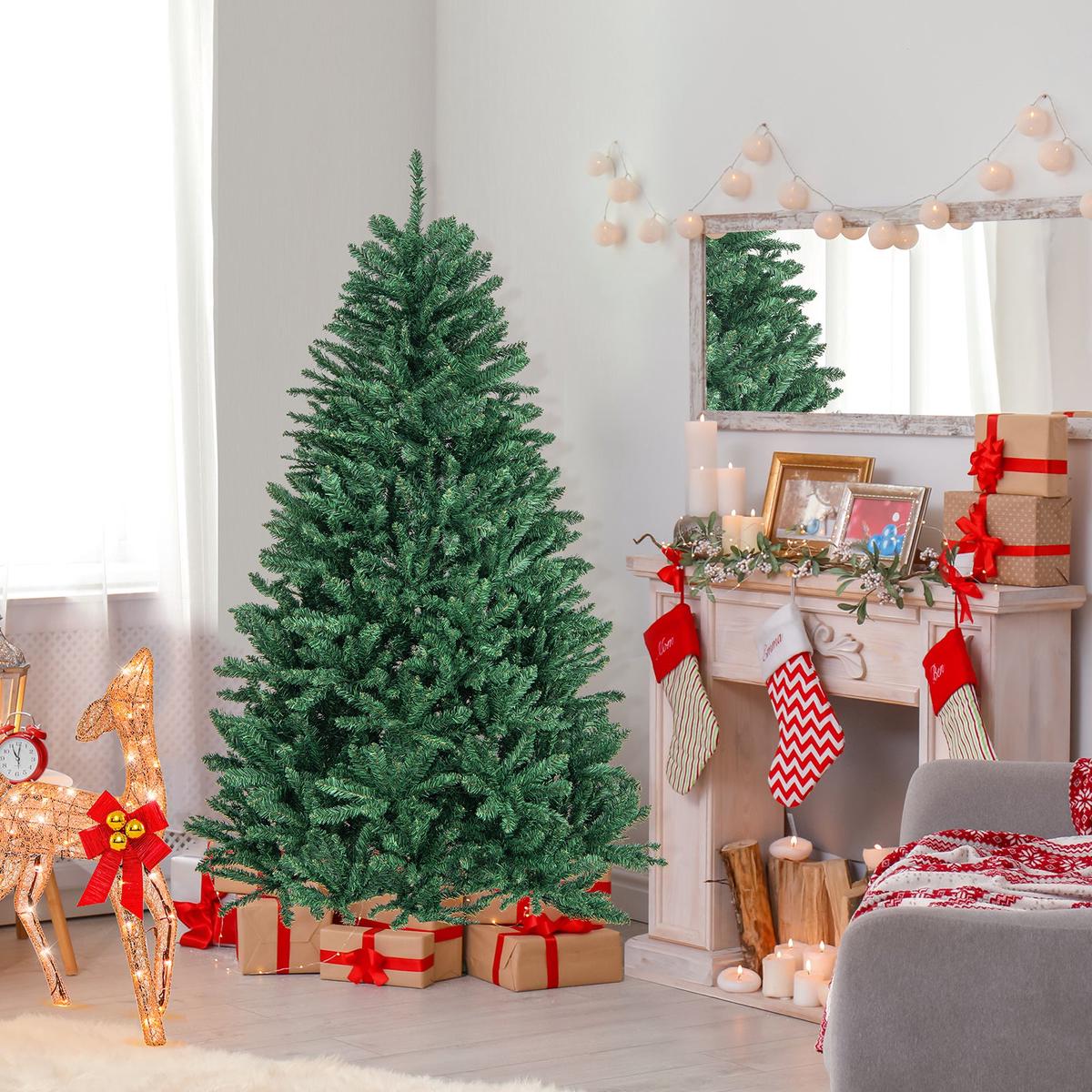 6  6 Feet Hinged Artificial Christmas Tree with Solid Metal Stand