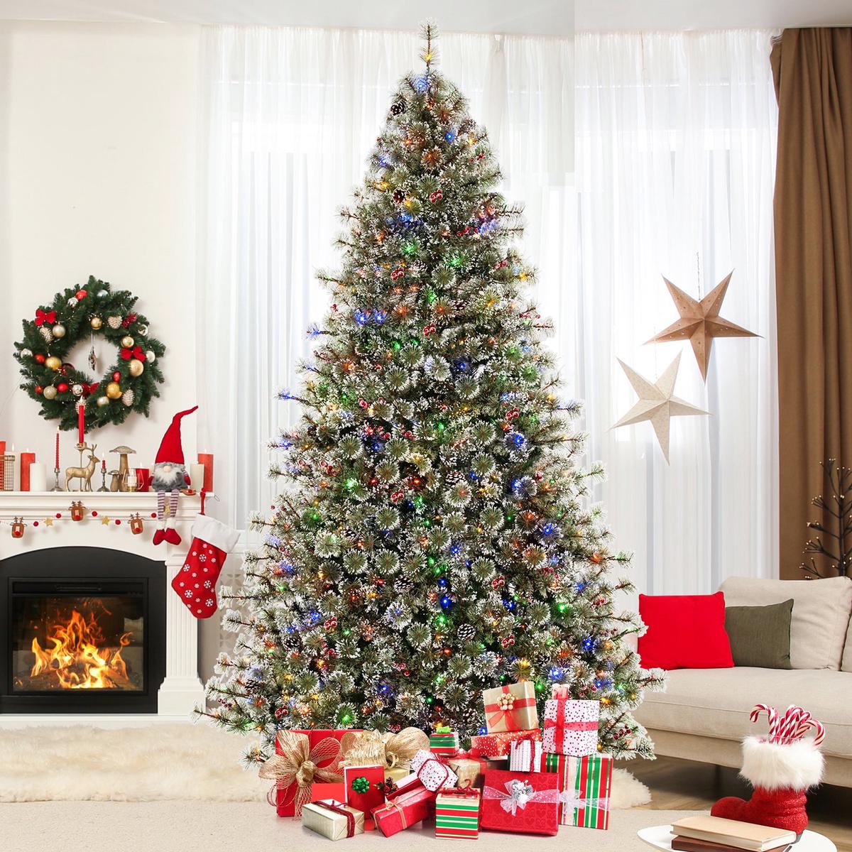 6/7.5/9  360  - 9  6/7.5/9 FT Artificial Christmas Tree Pre-Lit Hinged Holiday Tree with 360 Quick Power Connector-9ft