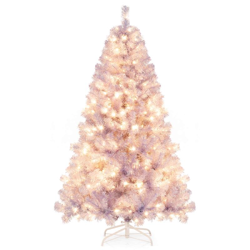 6/7.5 FT Pre-Lit Tinsel Artificial Christmas Tree, Purple - Purple