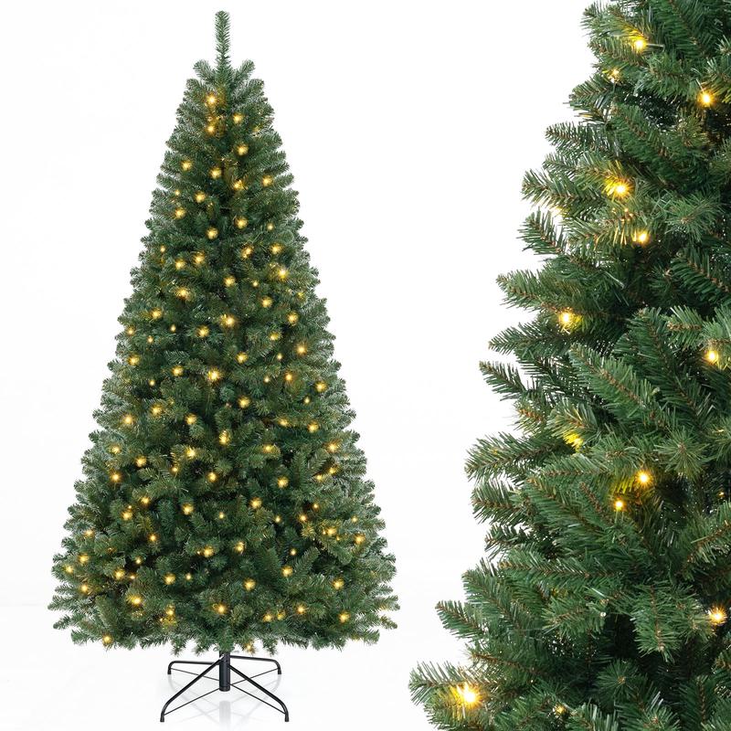 6/7/8 Ft Artificial Christmas Tree, 568/830/1182 Tips, 200/250/400 LED Lights, Green