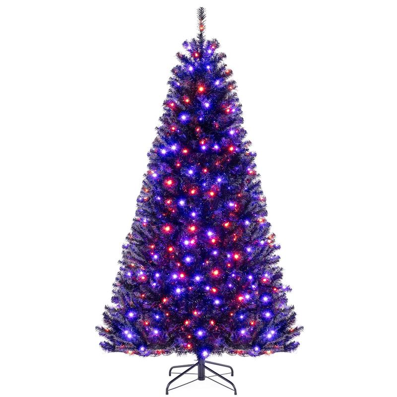 6/7/8 Ft Artificial Christmas Tree, 6 Lighting Modes, Spooky Sounds, 7 ft, Black - Black