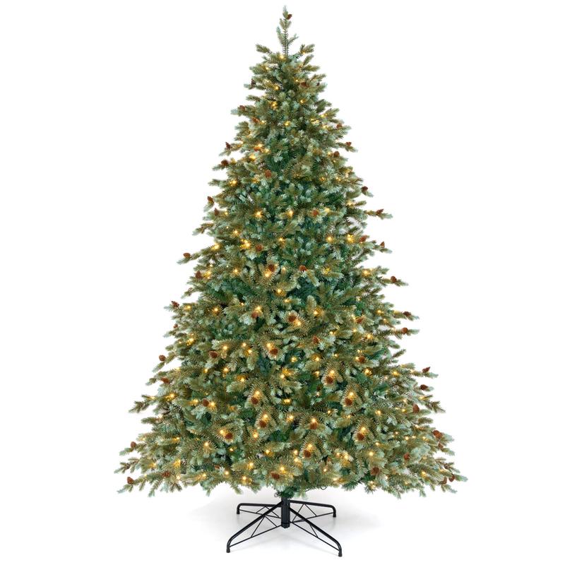 6/7/8 Ft Christmas Tree With Warm White LED Lights, Pine Cones, 7 Ft, Green - Green
