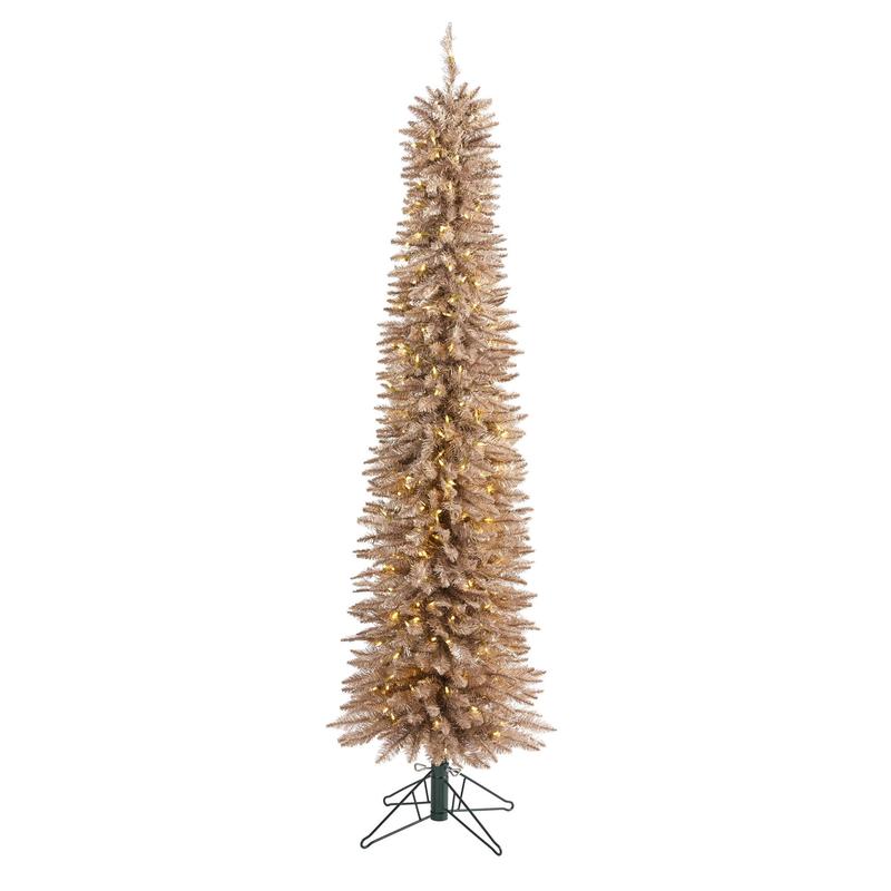 6 Champagne Pencil Artificial Christmas Tree with 300 (multifunction) Clear LED Lights and 518 Bendable Branches