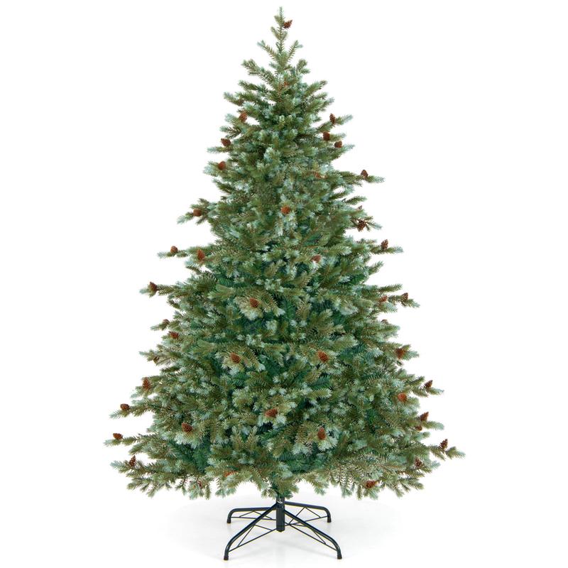 6 Ft Christmas Tree With Warm White LED Lights, Pine Cones, Green - Green