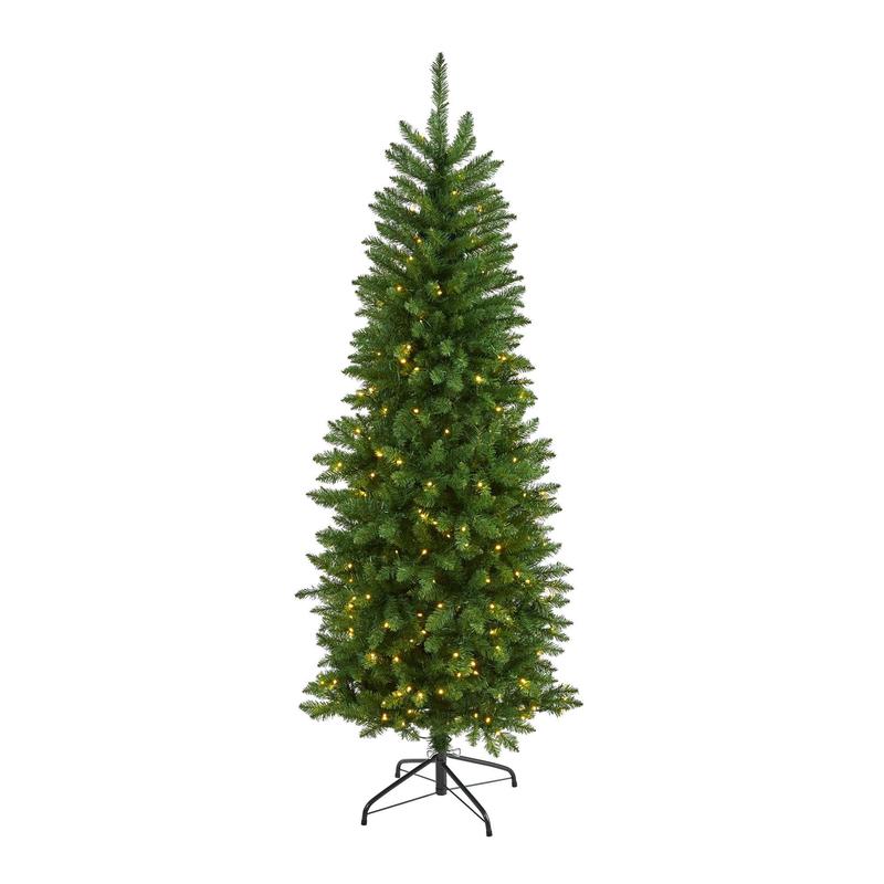 6 Slim Green Mountain Pine Artificial Christmas Tree with 250 Clear LED Lights