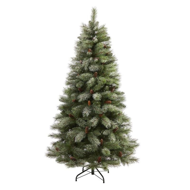 6 Snowed French Alps Mountain Pine Artificial Christmas Tree with 583 Bendable Branches and Pine Cones