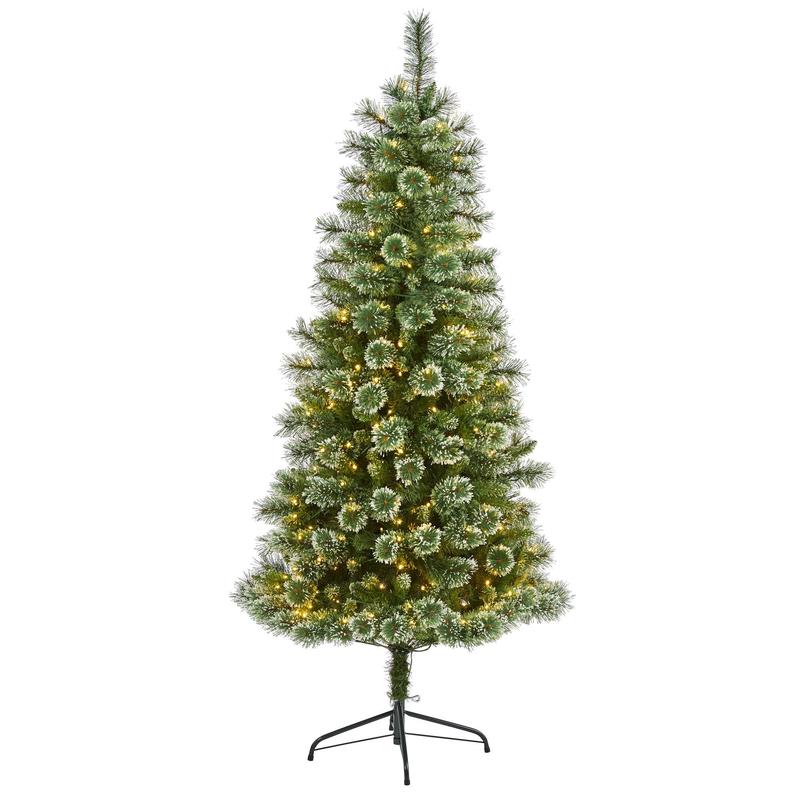 6 Wisconsin Slim Snow Tip Pine Artificial Christmas Tree with 300 Clear LED Lights