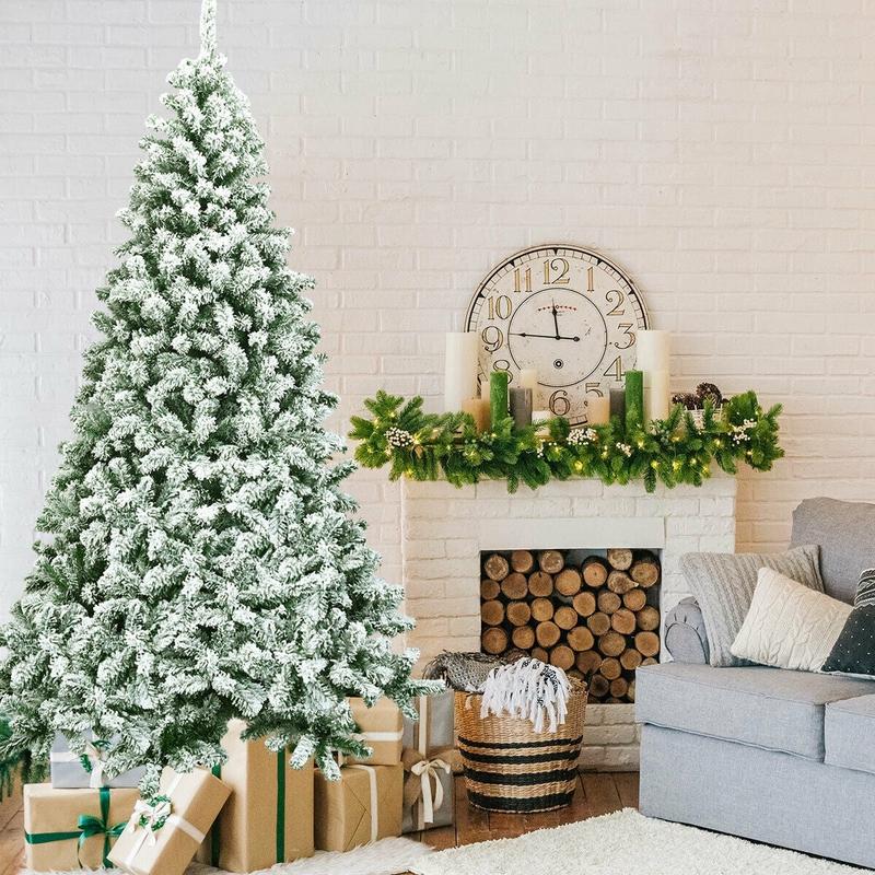 7.5 Feet Snow Flocked Artificial Christmas Tree Hinged with 1346 Tip and Foldable Base