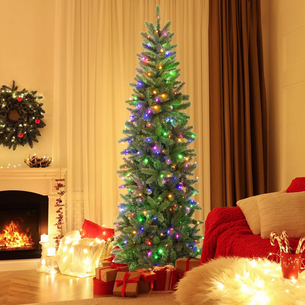 7.5  LED  7.5 Feet Pre-lit Full Artificial Christmas Tree with Warm White and Multi-color LED Lights
