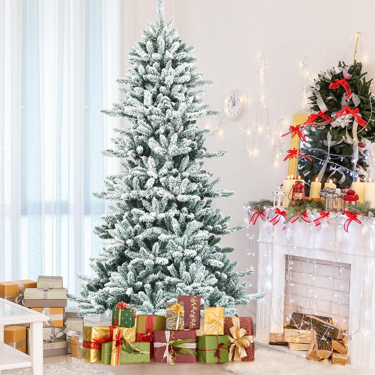 7  7 Feet Snow Flocked Slim Artificial Christmas Fir Tree