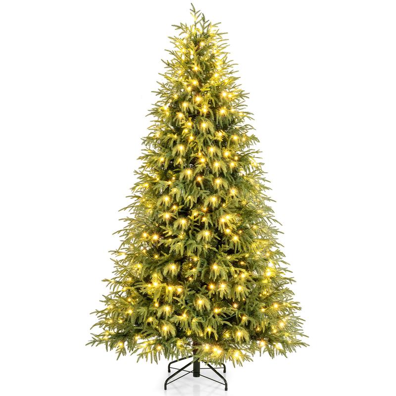 7 Feet Pre-Lit Artificial Christmas Tree Hinged Faux Xmas Tree with Soft Branch Tips - Options