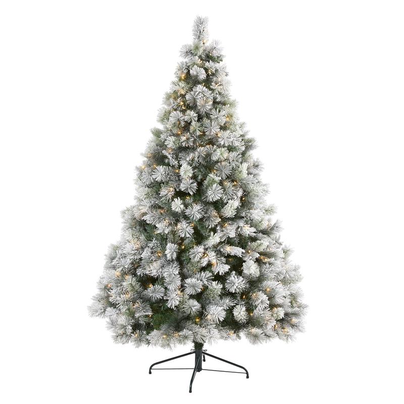 7 Flocked Oregon Pine Artificial Christmas Tree with 400 Clear Lights and 834 Bendable Branches