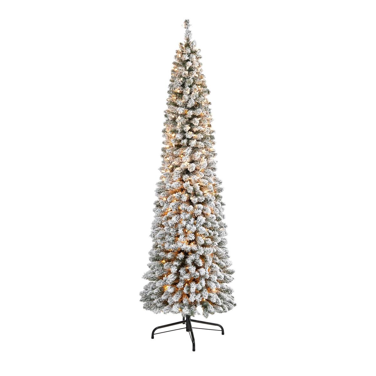 7 Flocked Pencil Artificial Christmas Tree with 400 Clear Lights and 574 Bendable Branches