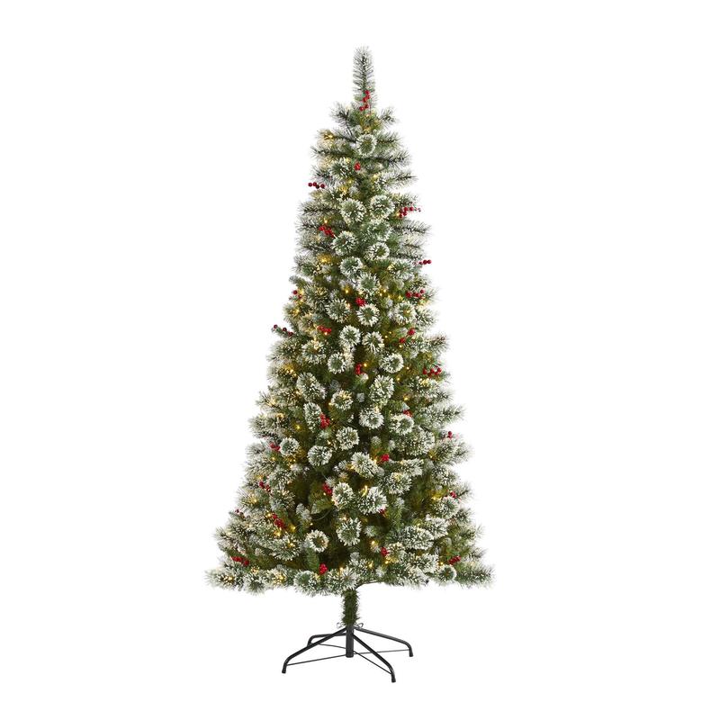 7 Frosted Swiss Pine Artificial Christmas Tree with 400 Clear LED Lights and Berries