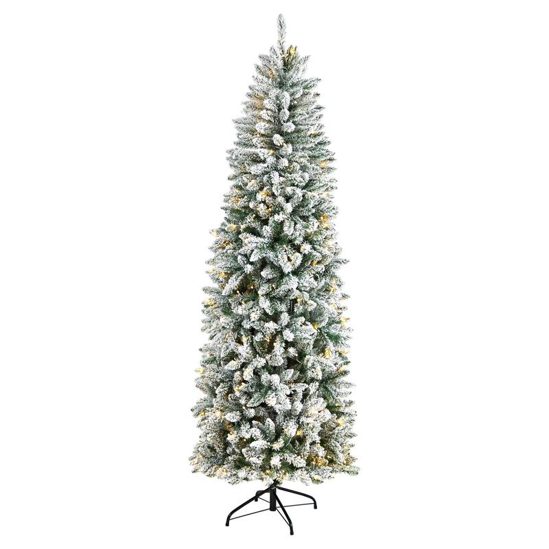 7 Slim Flocked Montreal Fir Christmas Tree with 300 Warm White LED Lights and 995 Bendable Branches