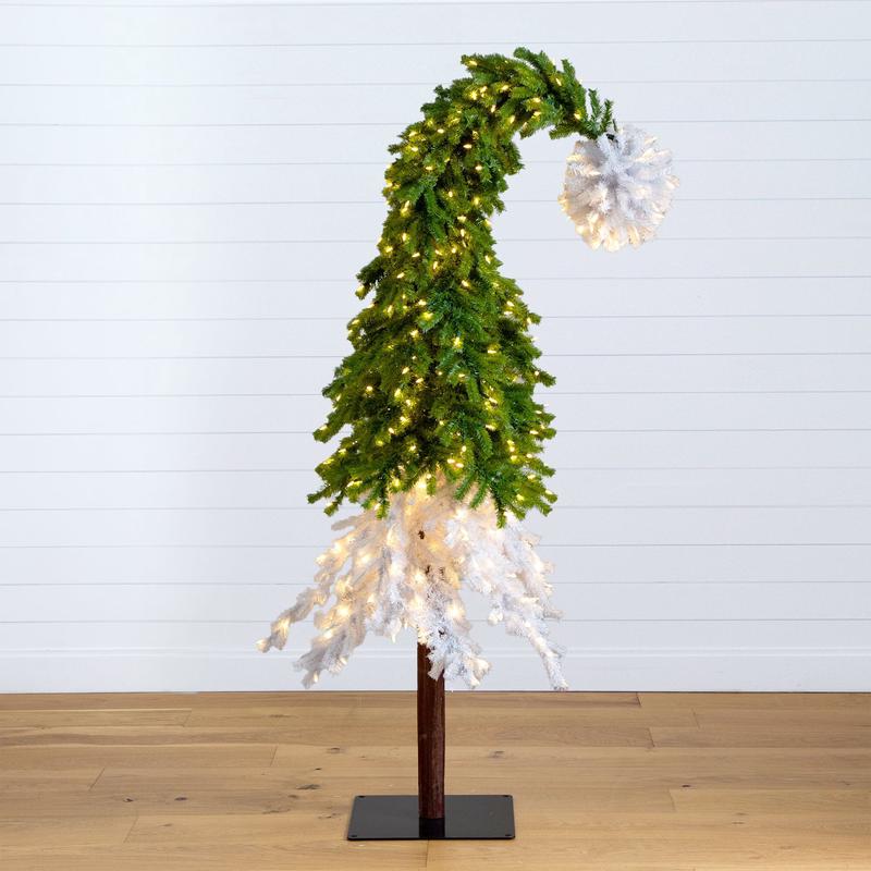 7ft. Holiday Green & White Santas Hat Christmas Tree with 500 LED lights and 1275 Bendable Branches
