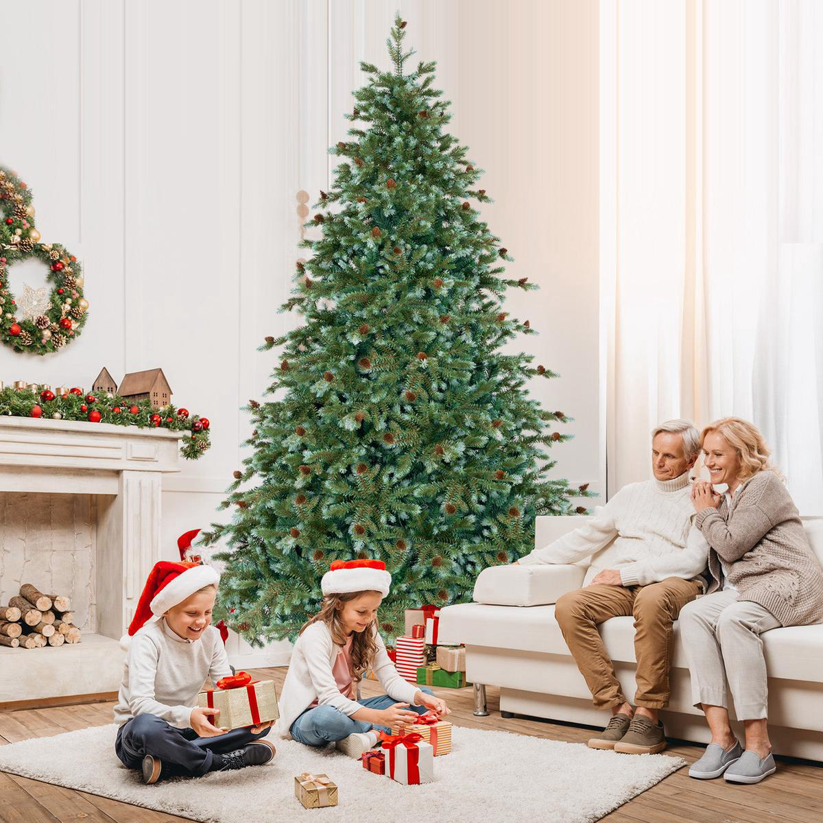 8  8  - 8  8 Feet Christmas Tree with 8 Lighting Modes and Pine Cones-8 ft