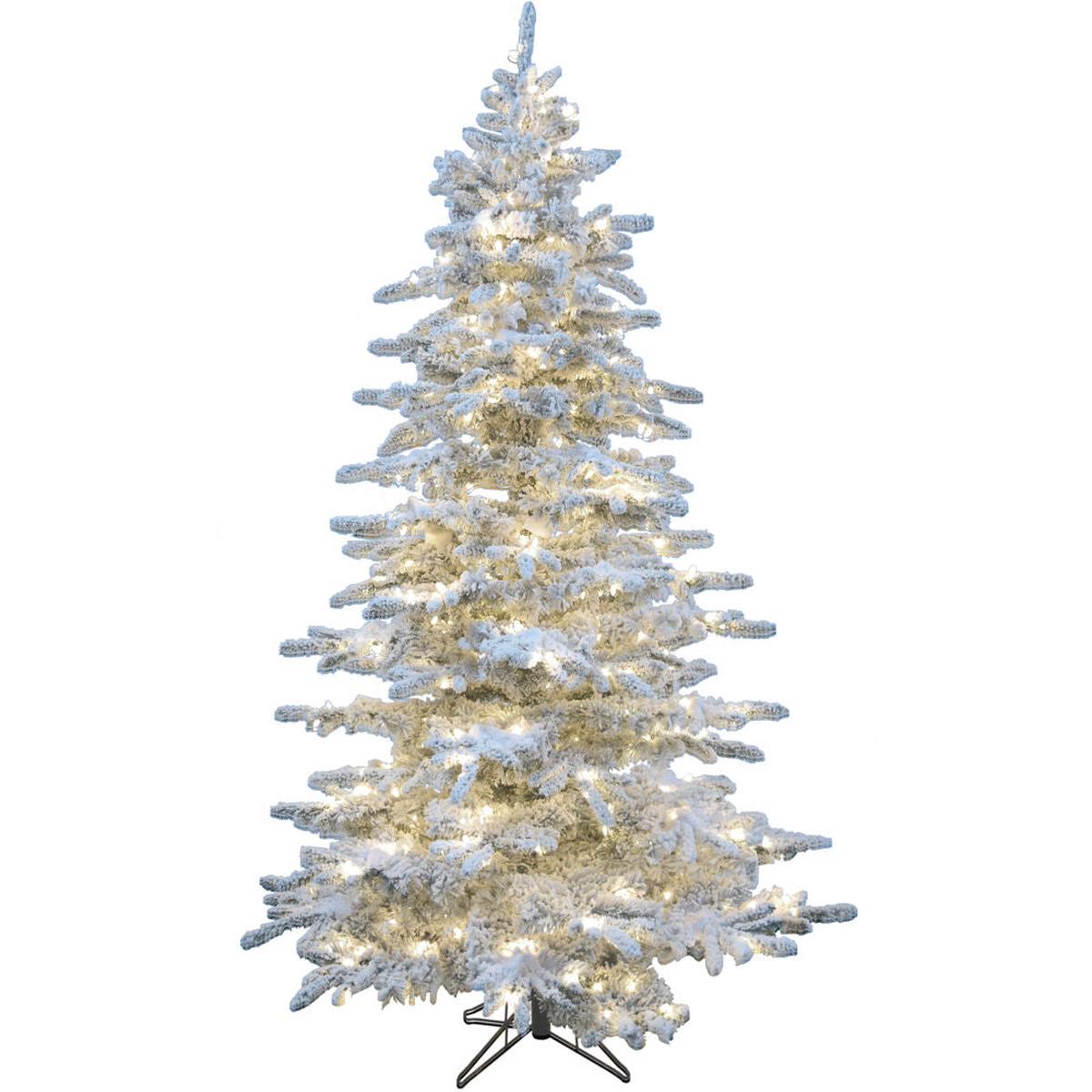 Christmas Time -  7.5-Ft Silverado Pine White Flocked Slim Christmas Tree with EZ Connect Clear Smart Lights