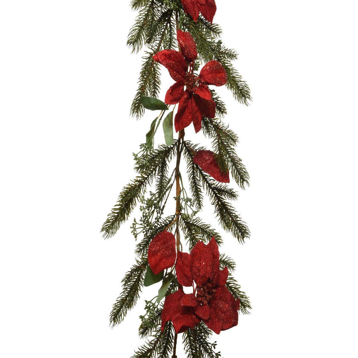 Garland Poinsettia with Glitter - Green / Red