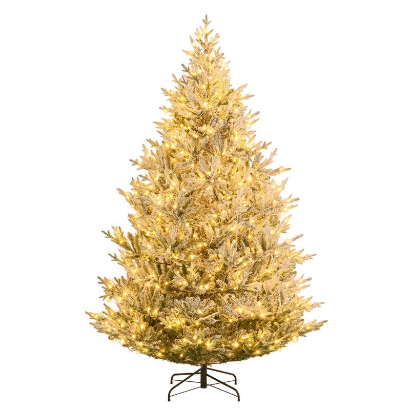 Pre-Lit Artificial Christmas Tree, 8 Feet, Hinged Snow Flocked, Green