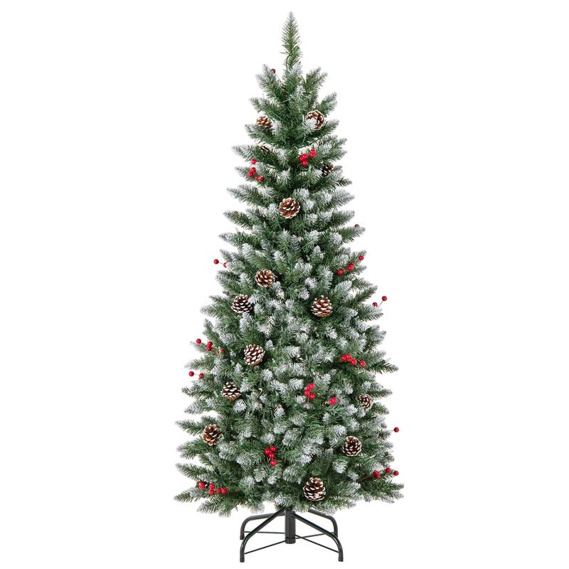 Pre-Lit Artificial Pencil Christmas Tree, 5 ft, Green - Green