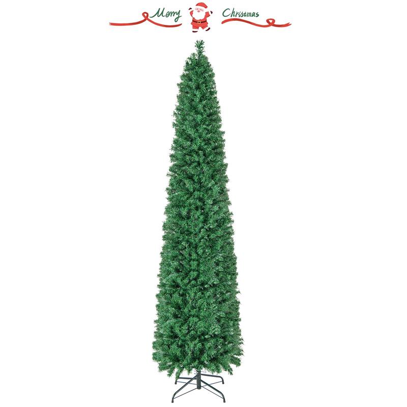 Pre-Lit Christmas Pencil Tree, 8 FT, Colorful Fiber Optics, Green