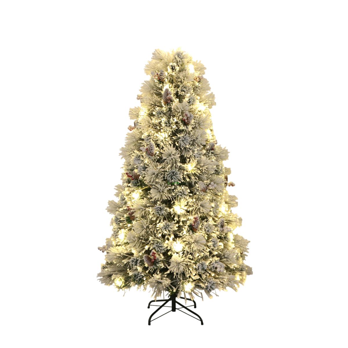 The Outdoor Institute 6' Snow Flocked Fiber Optic Christmas Tree with Cones and Red Berries