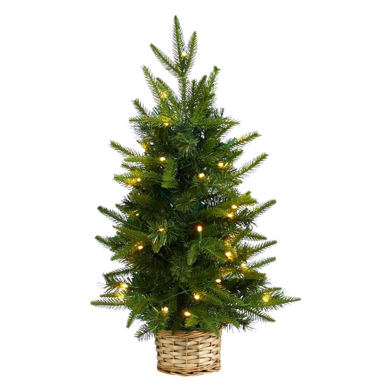 2 Artificial Christmas Tree with 35 Clear LED Lights in Decorative Basket