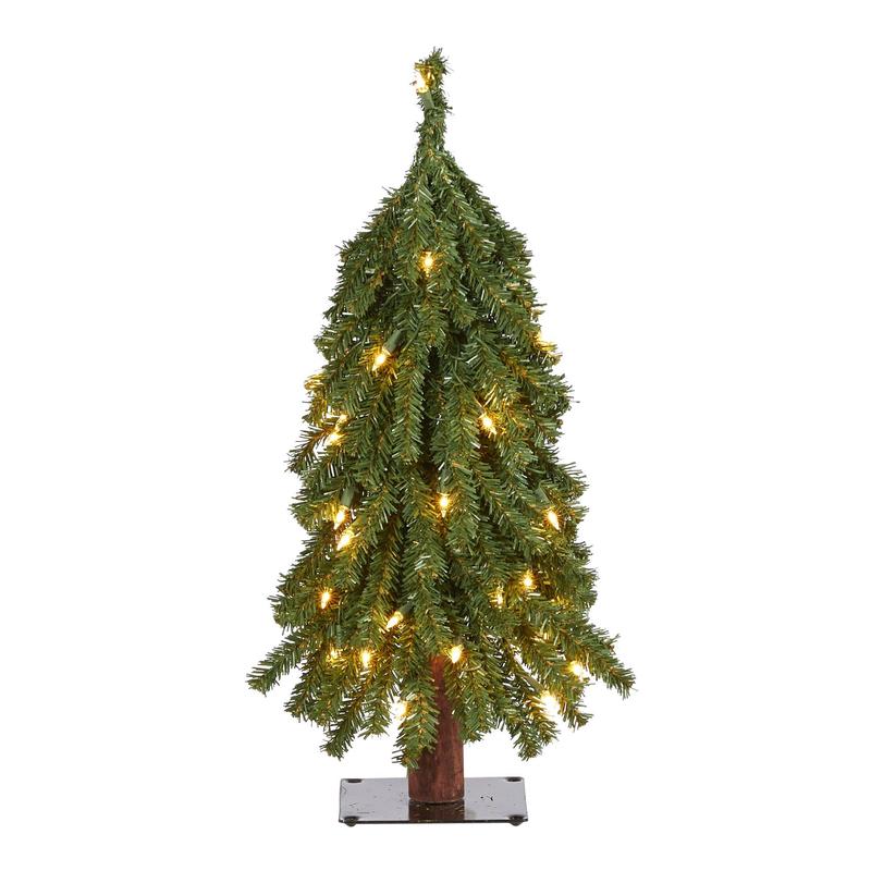 2 Grand Alpine Artificial Christmas Tree with 35 Clear Lights and 111 Bendable Branches on Natural Trunk