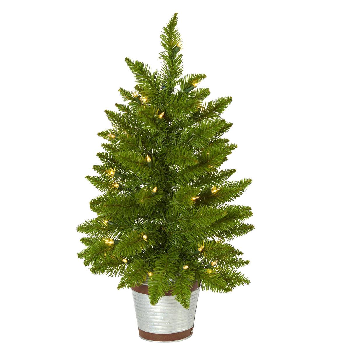 2 Providence Pine Artificial Christmas Tree in Decorative Planter with 35 Warm White Lights and 51 Bendable Branches