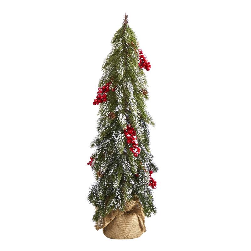 24 Flocked Artificial Christmas Tree with Berries and Pine Cones