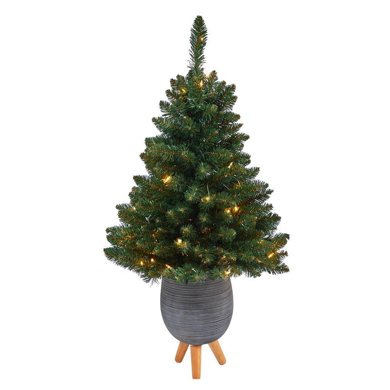 3.5 Northern Rocky Spruce Artificial Christmas Tree with 50 Clear Lights and 154 Bendable Branches in Gray Planter with Stand