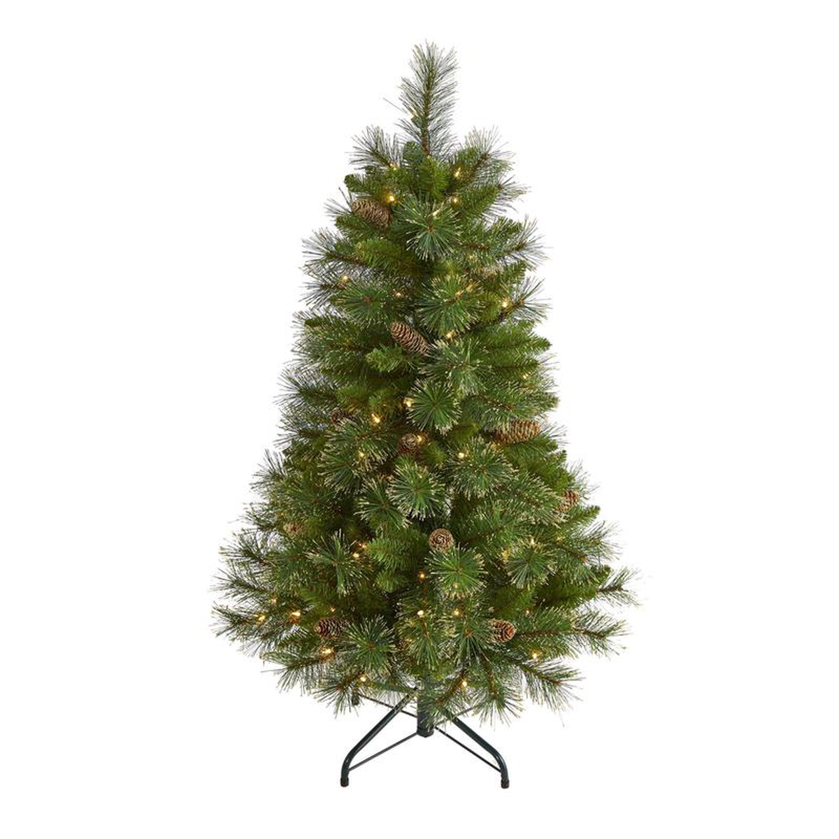 4 Golden Tip Washington Pine Artificial Christmas Tree with 100 Clear Lights Pine Cones and 336 Bendable Branches
