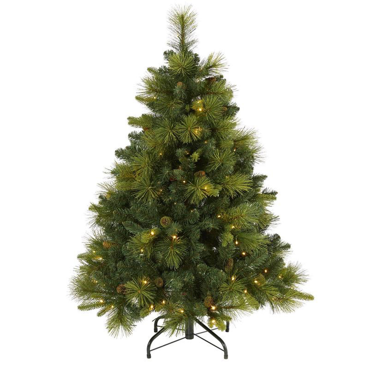 4 North Carolina Mixed Pine Artificial Christmas Tree with 130 Warm White LED Lights 459 Bendable Branches and Pinecones